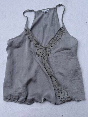 Love on a Hanger Silver Beaded Faux Wrap Cami Top Sz L y2k Vintage 2000s Summer